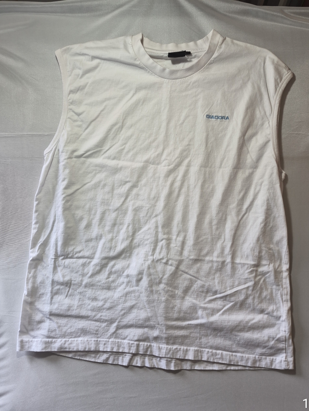 Diadora White Sleeveless Tee with Small Logo